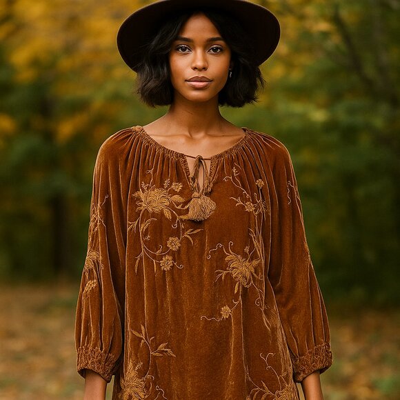 Johnny Was Velvet Tunic Peasant Blouse Large - Picture 2 of 14